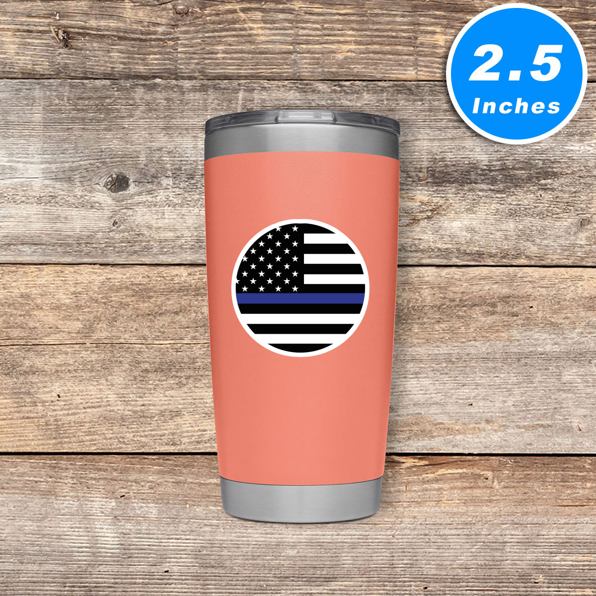 Thin Blue Line American Flag Round Vinyl Stickers